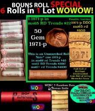 THIS AUCTION ONLY! BU Shotgun Lincoln 1c roll, 1971-p 50 pcs Plus FIVE bonus random date BU roll! Ba