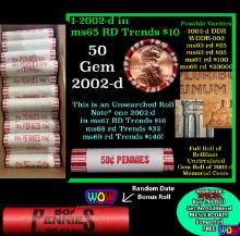 THIS AUCTION ONLY! BU Shotgun Lincoln 1c roll, 2002-d 50 pcs Plus one bonus random date BU roll! Ban