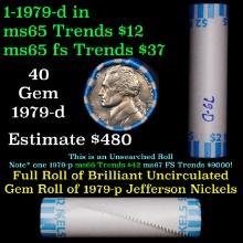 BU Shotgun Jefferson 5c roll, 1979-d 40 pcs Bank $2 Nickel Wrapper