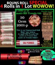 THIS AUCTION ONLY! BU Shotgun Lincoln 1c roll, 2001-p 50 pcs Plus THREE bonus random date BU roll! B