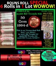 THIS AUCTION ONLY! BU Shotgun Lincoln 1c roll, 1994-d 50 pcs Plus FIVE bonus random date BU roll! Ba