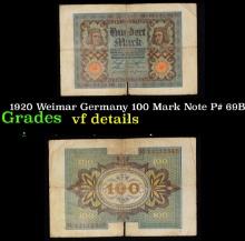 1920 Weimar Germany 100 Mark Note P# 69B Grades vf details