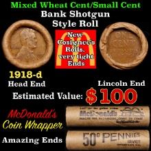 Lincoln Wheat Cent 1c Mixed Roll Orig Brandt McDonalds Wrapper, 1918-d end, Wheat other end