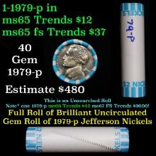 BU Shotgun Jefferson 5c roll, 1979-p 40 pcs Bank $2 Nickel Wrapper