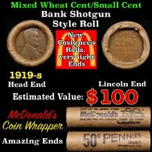 Lincoln Wheat Cent 1c Mixed Roll Orig Brandt McDonalds Wrapper, 1919-s end, Wheat other end