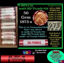 THIS AUCTION ONLY! BU Shotgun Lincoln 1c roll, 1973-s 50 pcs Plus one bonus random date BU roll! Ban