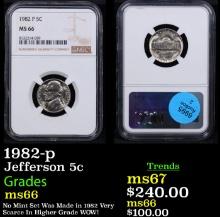 NGC 1982-p Jefferson Nickel 5c Graded ms66 By NGC