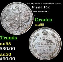 1914 (BC) Russia 15 Kopeks Silver Y# 21a.2 Grades Choice AU