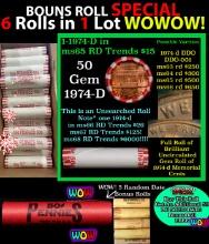 THIS AUCTION ONLY! BU Shotgun Lincoln 1c roll, 1979-d 50 pcs Plus FIVE bonus random date BU roll! Ba