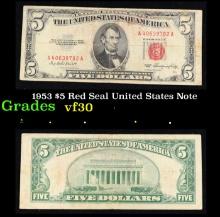 1953 $5 Red Seal United States Note Grades vf++