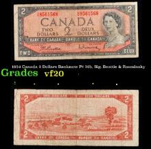 1954 Canada 2 Dollars Banknote P# 76b, Sig. Beattie & Rasminsky Grades vf, very fine