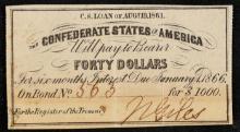 1861 Confederate States Forty Dollars Note Grades Choice AU/BU Slider