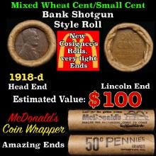 Lincoln Wheat Cent 1c Mixed Roll Orig Brandt McDonalds Wrapper, 1918-d end, Wheat other end