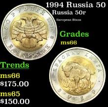 1994 Russia 50 Rubles Bimetallic Y# 368 Grades GEM+ Unc