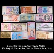 Lot of 25 Foreign Currency Notes - Variety of Countries, Years, Denominations!