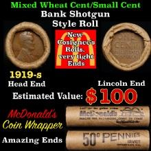 Lincoln Wheat Cent 1c Mixed Roll Orig Brandt McDonalds Wrapper, 1919-s end, Wheat other end