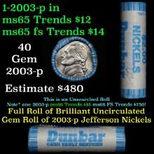 BU Shotgun Jefferson 5c roll, 2003-p 40 pcs Dunbar $2 Nickel Wrapper