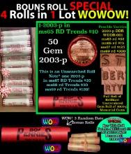 THIS AUCTION ONLY! BU Shotgun Lincoln 1c roll, 2003-p 50 pcs Plus THREE bonus random date BU roll! B