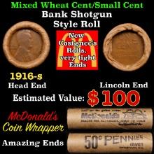 Lincoln Wheat Cent 1c Mixed Roll Orig Brandt McDonalds Wrapper, 1916-s end, Wheat other end