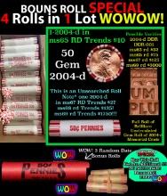 THIS AUCTION ONLY! BU Shotgun Lincoln 1c roll, 2004-d 50 pcs Plus THREE bonus random date BU roll! B