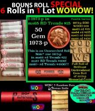 THIS AUCTION ONLY! BU Shotgun Lincoln 1c roll, 1973-p 50 pcs Plus FIVE bonus random date BU roll! Ba