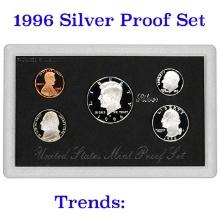 1996 United States Mint Silver Proof Set. 5 Coins Inside. Black box and COA