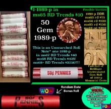 THIS AUCTION ONLY! BU Shotgun Lincoln 1c roll, 1989-p 50 pcs Plus one bonus random date BU roll! Ban