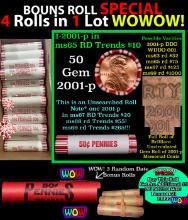 THIS AUCTION ONLY! BU Shotgun Lincoln 1c roll, 2001-p 50 pcs Plus THREE bonus random date BU roll! B