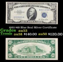 1953 $10 Blue Seal Silver Certificate Grades Select AU