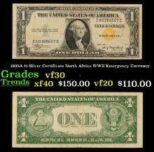 1935A $1 Silver Certificate North Africa WWII Emergency Currency Grades vf++