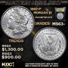 ***Auction Highlight*** 1892-p Morgan Dollar $1 Graded Select+ Unc By USCG (fc)