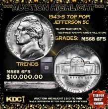 ***Auction Highlight*** 1943-s Jefferson Nickel TOP POP! 5c Graded ms68 6fs By SEGS (fc)