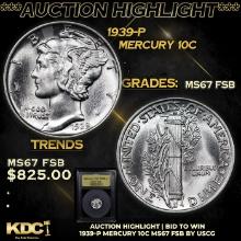 ***Auction Highlight*** 1939-p Mercury Dime 10c Graded GEM++ FSB By USCG (fc)