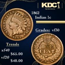 1862 Indian Cent 1c Grades vf++