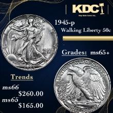 1945-p Walking Liberty Half Dollar 50c Grades GEM+ Unc