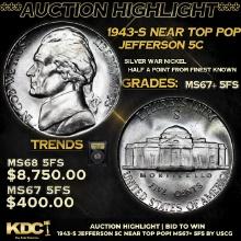 ***Auction Highlight*** 1943-s Jefferson Nickel Near Top Pop! 5c Graded GEM++ 5fs By USCG (fc)