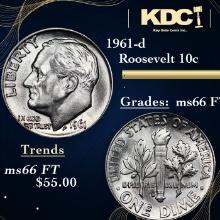 1961-d Roosevelt Dime 10c Grades Gem++ Full Torch