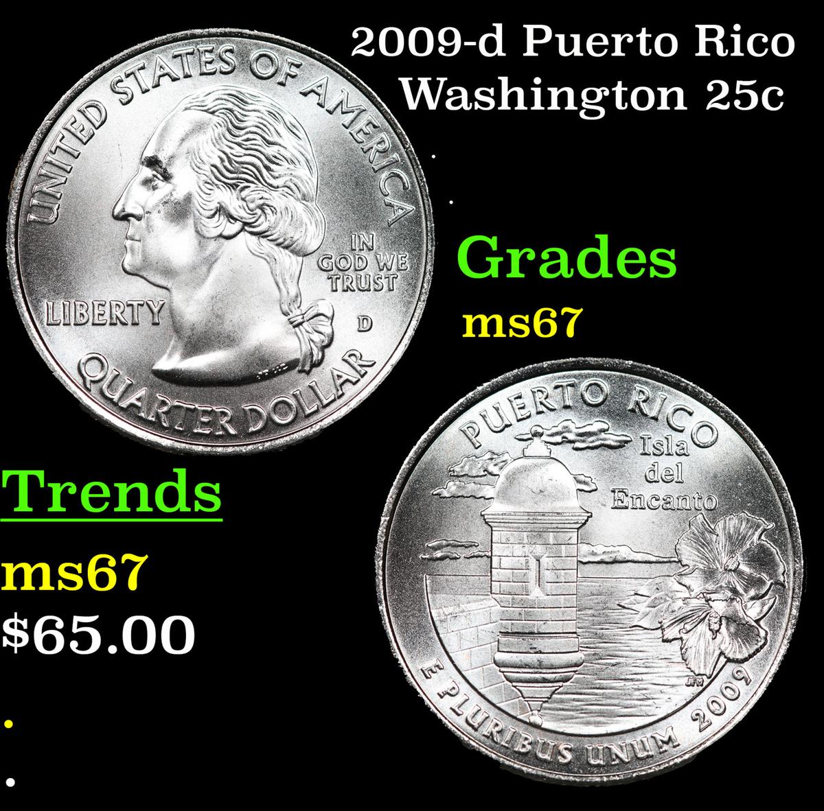 2009-d Puerto Rico Washington Quarter 25c Grades GEM++ Unc