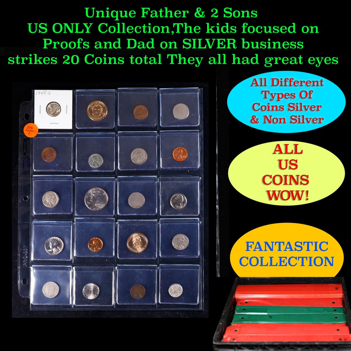 Unique Father & 2 Sons US ONLY Collection,The kids focused on Proofs and Dad on SILVER business stri