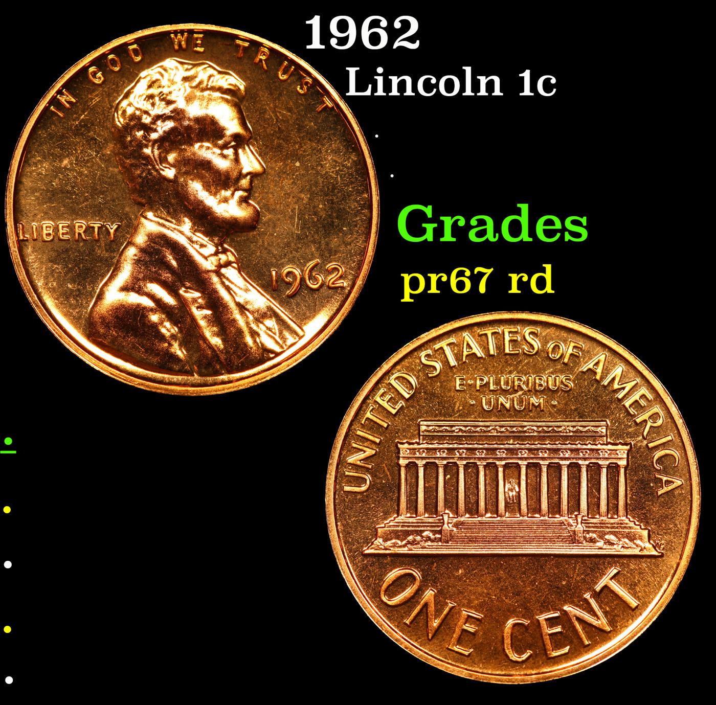 Proof 1962 Lincoln Cent 1c Grades Gem++ Proof Red