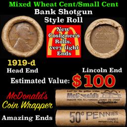 Lincoln Wheat Cent 1c Mixed Roll Orig Brandt McDonalds Wrapper, 1919-d end, Wheat other end