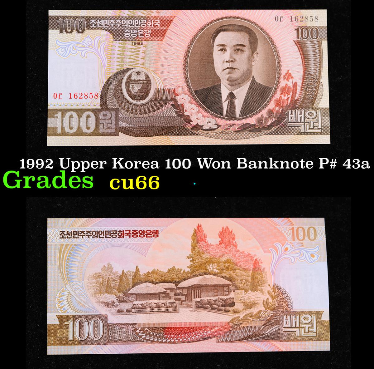 1992 Upper Korea 100 Won Banknote P# 43a Grades Gem+ CU