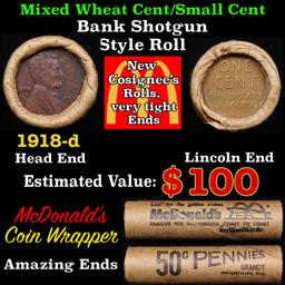 Lincoln Wheat Cent 1c Mixed Roll Orig Brandt McDonalds Wrapper, 1918-d end, Wheat other end