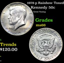 1978-p Kennedy Half Dollar Rainbow Toned 50c Grades GEM+ Unc