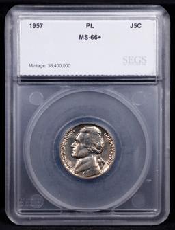 ***Auction Highlight*** 1957-p Jefferson Nickel TOP POP! 5c Graded ms66+ pl BY SEGS (fc)