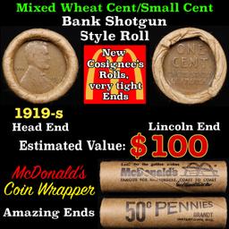 Lincoln Wheat Cent 1c Mixed Roll Orig Brandt McDonalds Wrapper, 1919-s end, Wheat other end