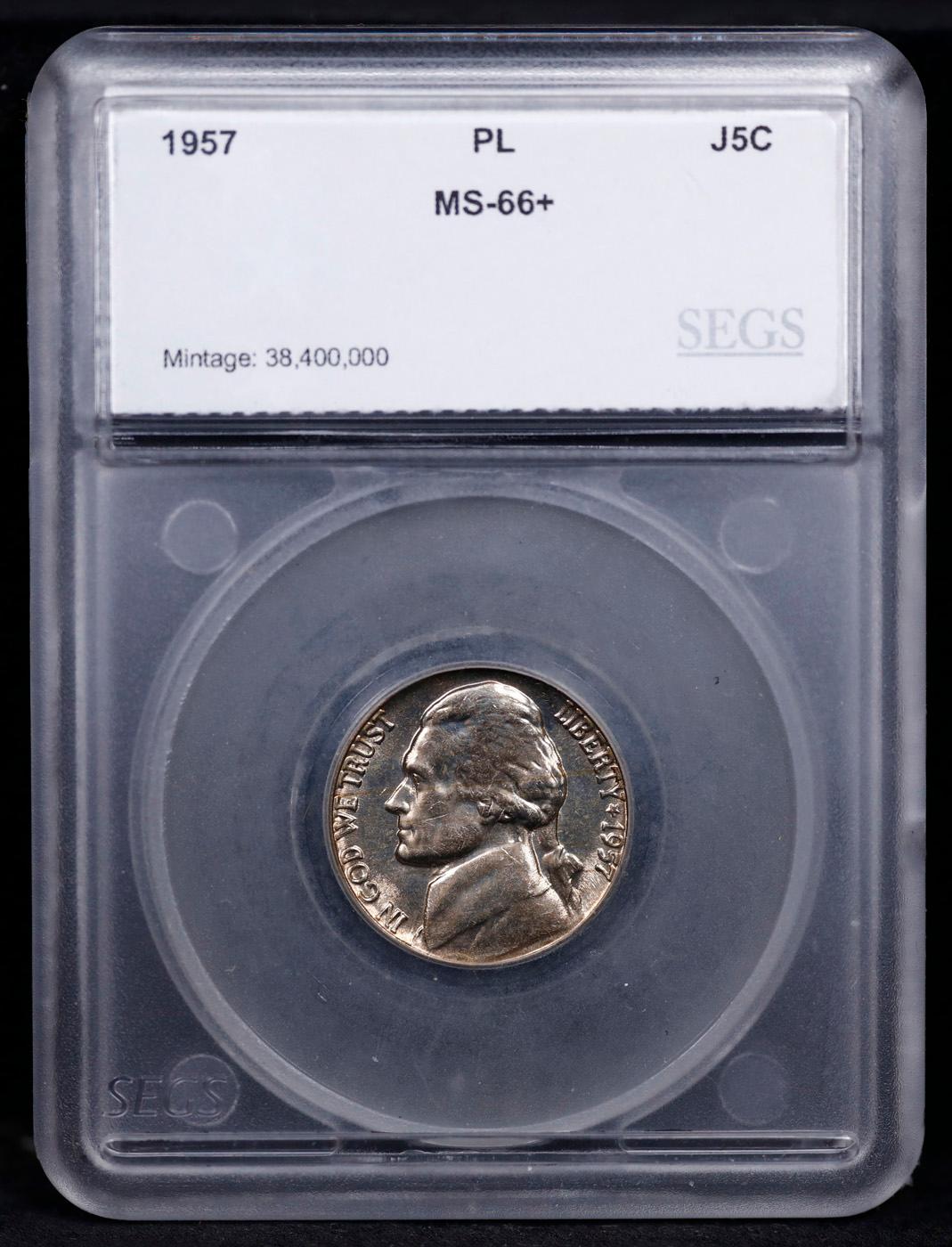 ***Auction Highlight*** 1957-p Jefferson Nickel TOP POP! 5c Graded ms66+ pl BY SEGS (fc)