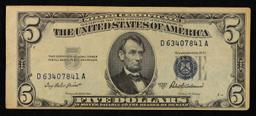 1953A $5 Blue Seal Silver Certificate Grades vf++