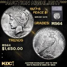 ***Auction Highlight*** 1927-s Peace Dollar 1 Graded ms64 By SEGS (fc)