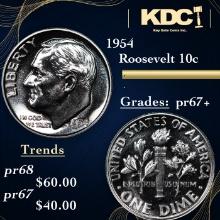 Proof 1954 Roosevelt Dime 10c Grades GEM++ Proof